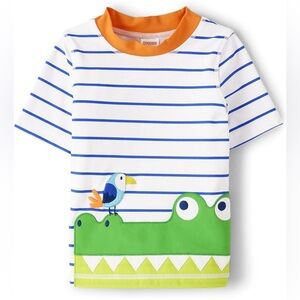 Gymboree Kids Crocodile and Bird Short Sleeve Striped Rash Guard Top Size 5T NWT